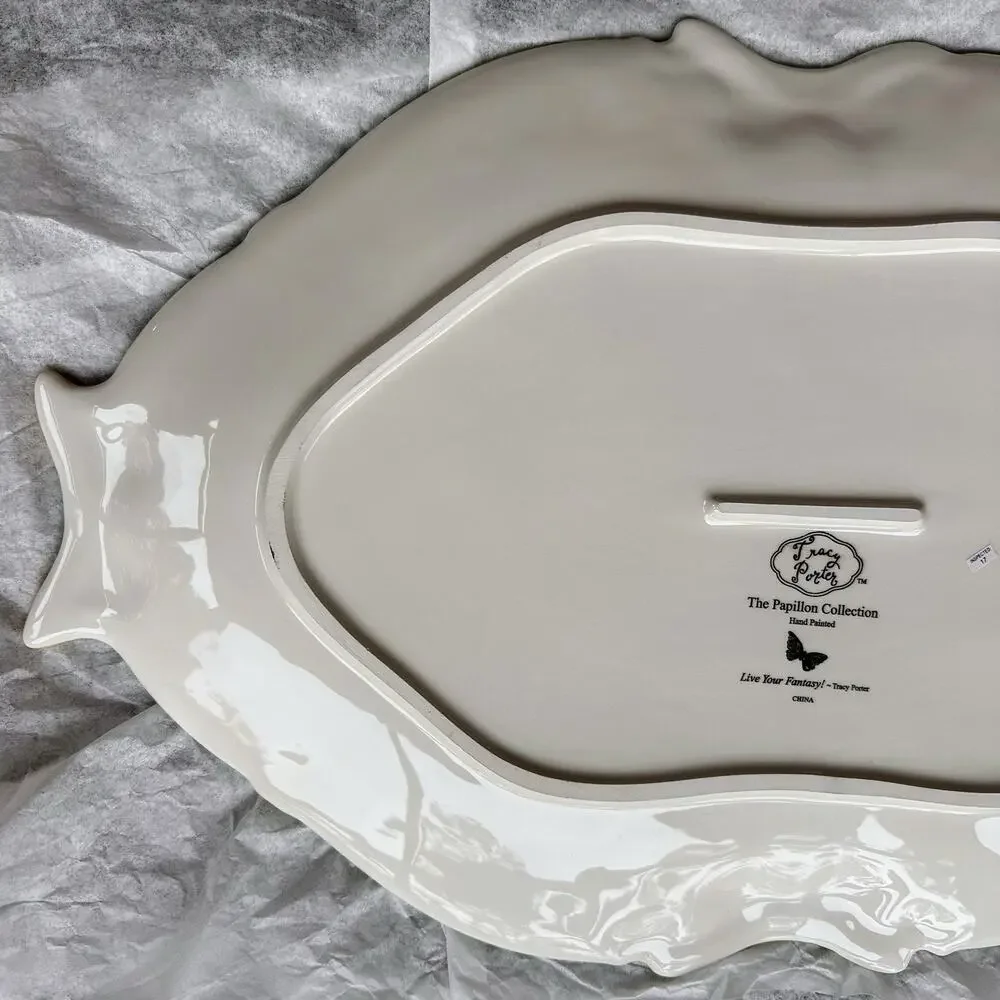 Tracy Porter Papillon Collection LARGE Platter Butterfly Floral Nature Blue WOW